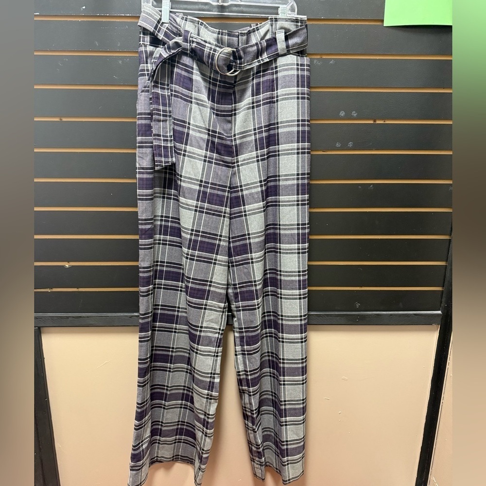NWT New York & Company 7th Ave Palazzo Pants Plaid Belted Size 18 Tall